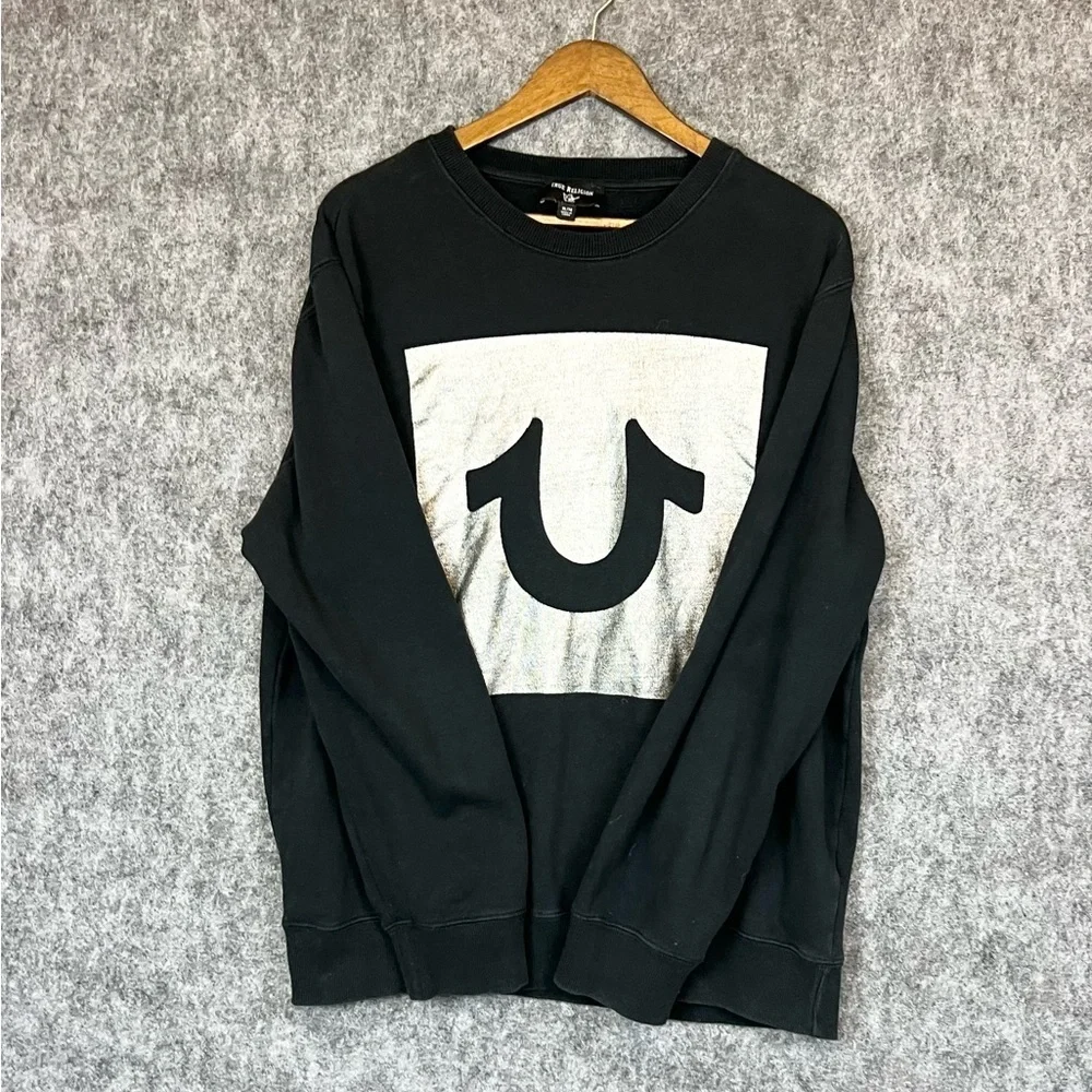 True Religion Men's Metallic Logo-Print Cotton Jersey Crew Sweatshirt Size XL